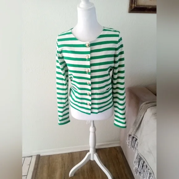 TABLOTS Kelly Green Striped Cotton Cardigan Jacket | XS - Picture 3 of 9